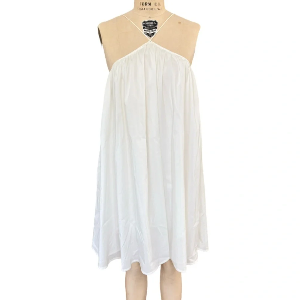 AMYLYNN Poplin Halter Swing Mini Dress in White Size M